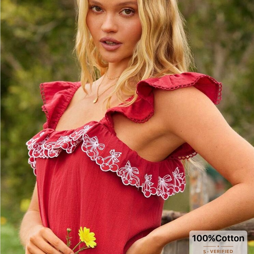 WESTFADE 100% Washed Cotton Cherry & Bow Embroidered dress - Picture 5 of 5